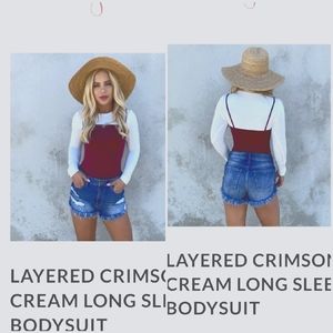 Honey punch by Dainty hooligan Layered crimson/cream long sleeve body suit sizeL